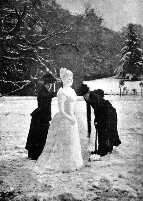 vintageeveryday:Two Victorian ladies making a “Snow Lady” in 1891.