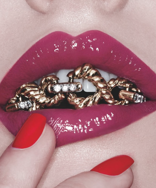 lenadreamsingold:  bad-dominicana:  mariavontraphouse:  deliciouskaek:  velved:  Grillz by Christian Ferretti for Interview Magazine April 2013  yo, fuck Christian Ferretti wasn’t this considered “ghetto” “tasteless” and “low class” just