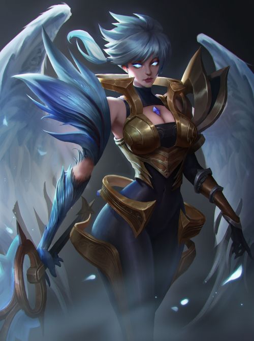 Warrior girl Dawnbringer Riven (skin): League of Legends digital drawing   [Artist: P1ka9]