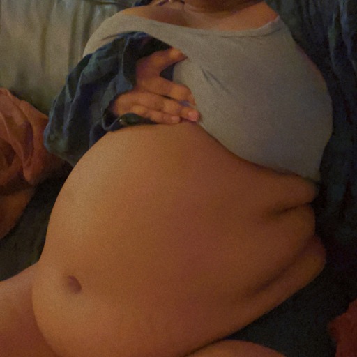 bigbelly-biggerheart2:Enjoy these pictures of my extremely full belly 🥰 Am I officially fat yet? Videos of my post stuffing belly available, just dm me 💞