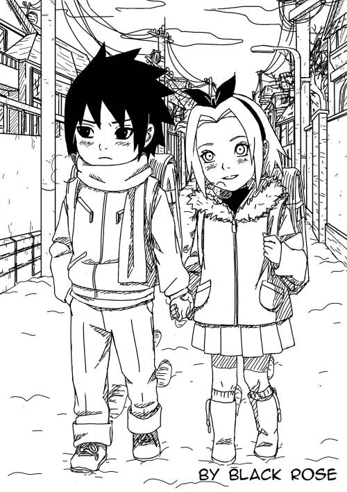 byblackrose: “I’ll take you home”Sasuke-kun of very cute when taking care of Sakur
