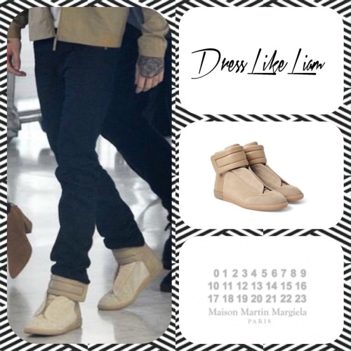 Liam at CDG Airport, 9 May 2016. Shoes | Maison Margiela future suede and leather high top sneakers 