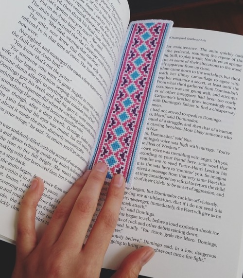 pink, blue and purple paj ntaub (hmong embroidered) bookmark