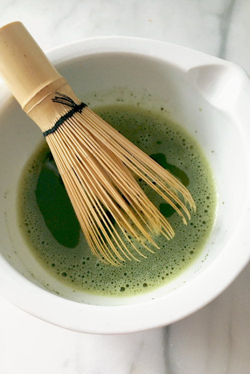 Ceremonial Matcha from David’s TeaPrep: 165°, 3 scoops of matcha powder, whisk, fill half with froth