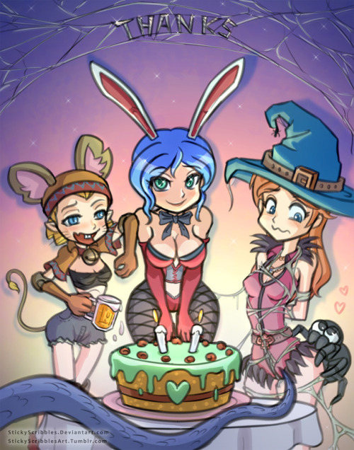 StickyScribbles Anniversary It’s StickyScribbles Anniversary when we first open the art community on  October28-29th.  Group hug to fans like you and the support who help  keep the fun going.  Mika Mouse, Wild Bunny Girl, and Emma are  celebrating
