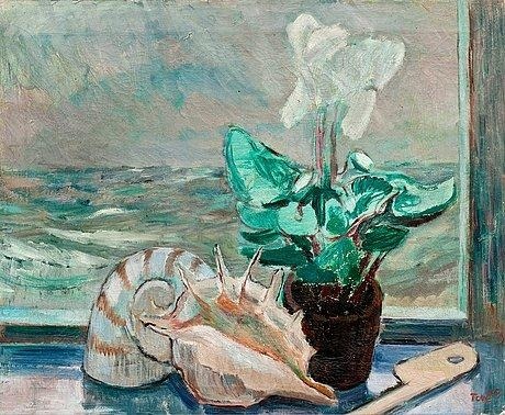 Still life with Shells  -  Tove Jansson  1943Finnish  1914-2001Oil on canvas  50 x 61 cm.