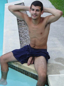 lovecircumcisedmen:  A cute swimmer shows his perfect circumcised penis in the pool.