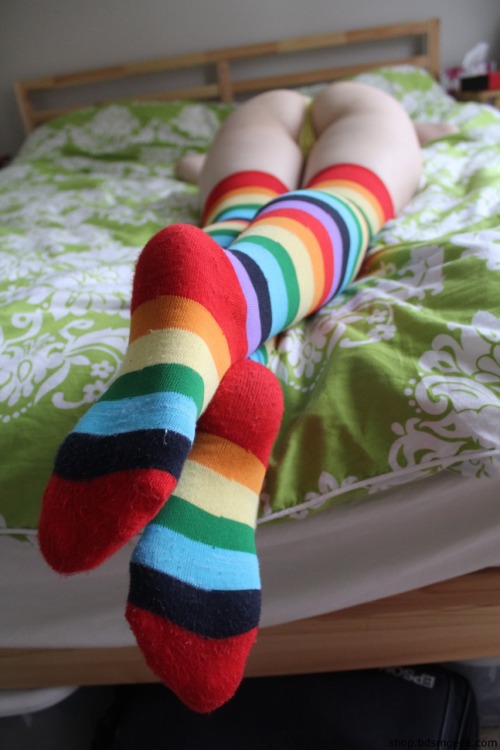bdsmgeekshop:  @miniature-minx in our Rainbow socks 
