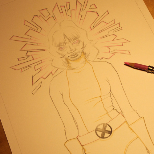  Part 3: Maybe halfway done with my New Mutants / Karma portrait.  Got through the boring middle sta