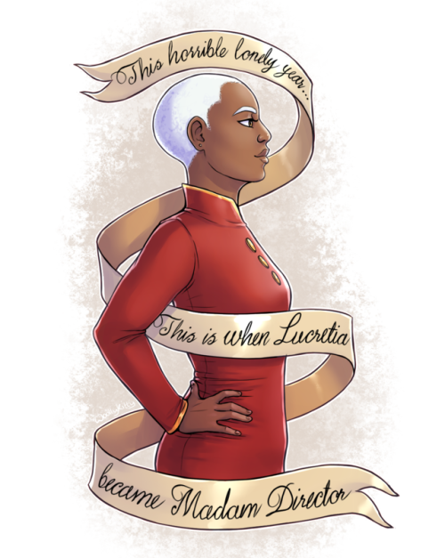 woollykitty:so proud of her [image description: a drawing of Lucretia, standing in profile with her 