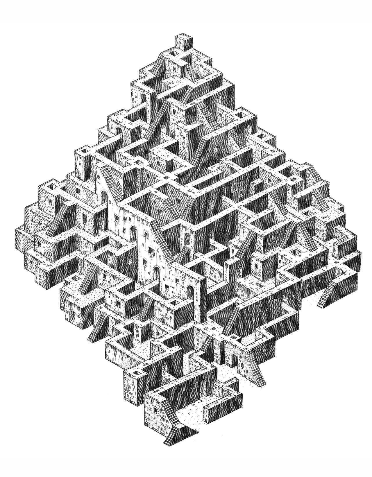 István Orosz — Babylonian Labyrinth (etching, 2012)