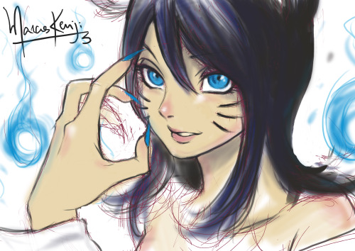 league-of-legends-sexy-girls:  Ahri Doodle by Mkuchima