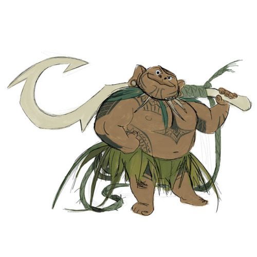 Early Maui character design for the film Moana&ndash; Before he had any hair. And was shorter.