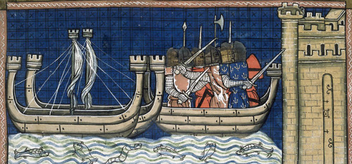 Les Grandes chroniques de France (c. 1332).The attack on Damietta.