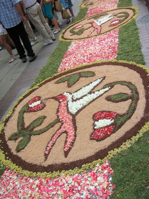 Happy International women&rsquo;s day! Flower petal carpets in Tossa de Mar.Catalonia, Spain.&nb