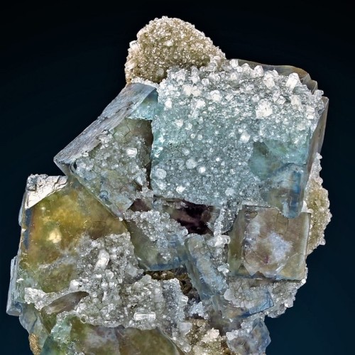 Fluorite with Calcite on Siderite - Valzergues, Aveyron, Midi-Pyrénées, France      