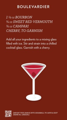 tastezlikekandi:  highballdrinkcards:  Boulevardier, check out more cocktails at http://highballdrinkcards.tumblr.com   Currently drinking 🍸
