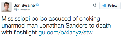 revolutionarykoolaid:  Every 28 Hours (7.10.15): Last night, a black Mississippi farmer was choked to death by a police officer. Jonathan Sanders was exercising his horses, when a white cop approached him, pulled him off his horse, and choked him with