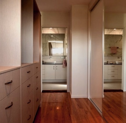 Flat Panel ClosetExample Of A Medium-sized Modern Walk-in Closet With Flat-panel Cabinets And Light Wood