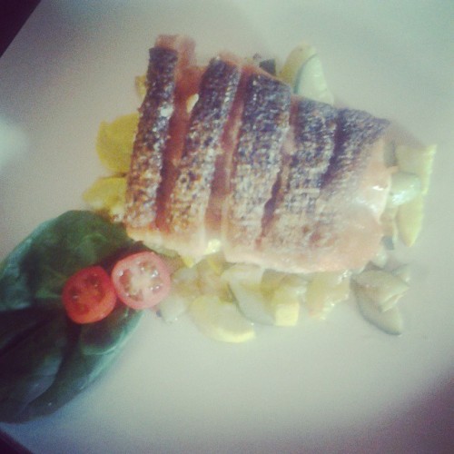 Dinner. Salmon on a bed of vegetables. #dinnertime #dinner #gourmetfood #homemadefood #homecooking #
