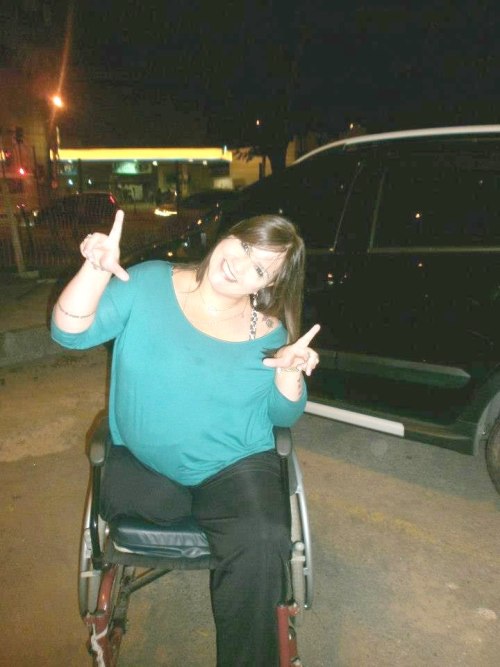 Nice plum SAK in her wheelchair