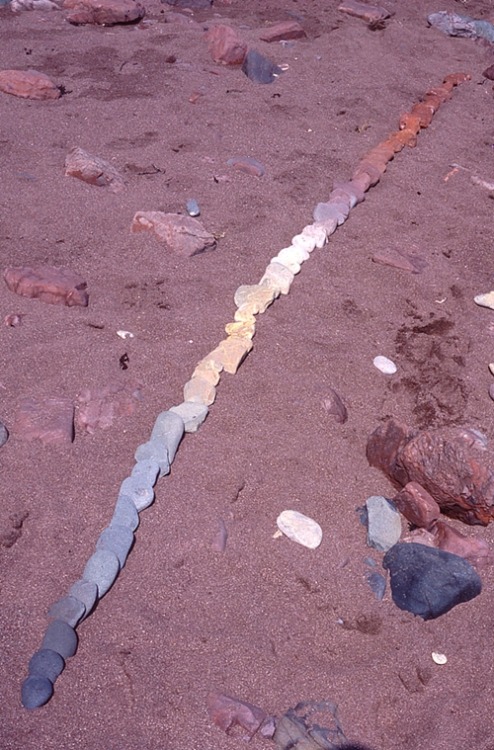 pleoros:Andy Goldsworthy - Line to follow colour in stones St. Abbs, Scotland, 31 May 1985.