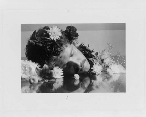 superbestiario:  Duane Michals - The Dream of Flowers, 1986 A sequence of four photographs made in 1986 “The Dream of Flowers” shows the head of a young man, eyes closed, resting on a glass table that mirrors his head. Each following picture shows
