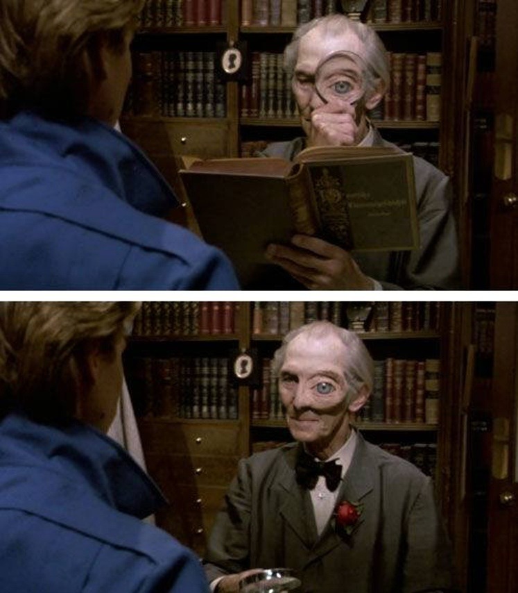 Peter Cushing in Top Secret !, 1984.