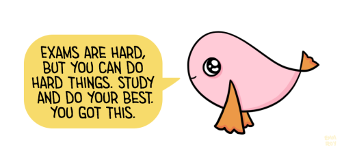 positivedoodles:  [drawing of a pink fish with orange fins saying “Exams are hard, but you can do hard things. Study and do your best. You got this.” in a yellow speech bubble.]