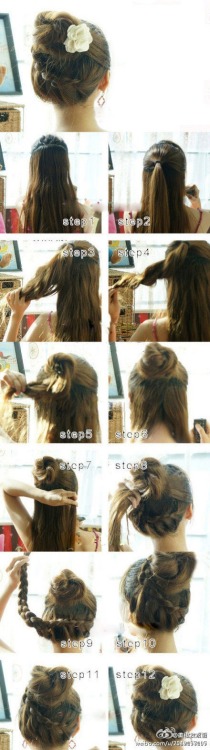 Step by step tutorial for a pretty braided bun hairstyle.