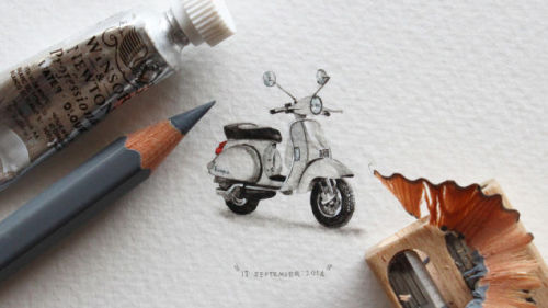 asylum-art-2:  Miniature Watercolor Painting of  Lorraine Loots   					 					 					 				The miniature paintings of the South African artist Lorraine Loots, who for her 365 Postcards for Ants project  decided to create a miniature painting a day for