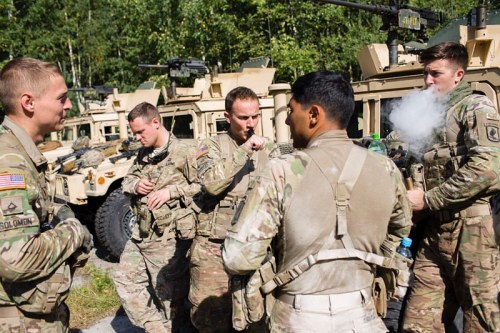 Lithuania 2016. US forces take a short rest after a urban warfare training with the Lithuanian army.