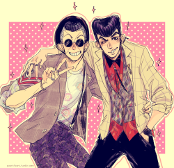 pearsfears:  I watched Pretty in Pink last week and thought that Josuke &amp; Okuyasu should wear Duckie’s outfits ¯\_(ツ)_/¯  