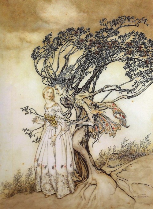 sesoun:The Old Woman in the Wood [Grimm’s Fairy Tales] by Arthur Rackham
