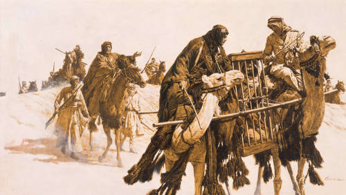 JAMES BAMAPrisoner Being Transported By Camel CaravanOil on Board14″ x 25″