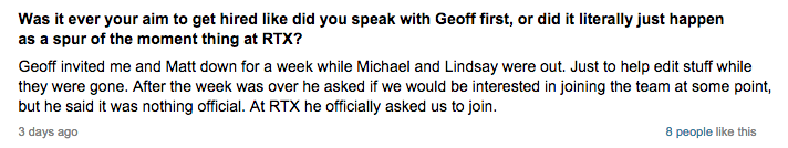 raydayton:  some insight on how matt and jeremy were hired (x/x)