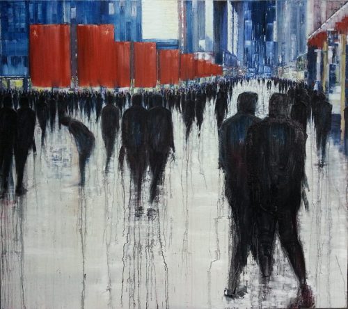 littlelimpstiff14u2:   Lesley Oldaker  Finiished at last but not sure on the title yet Together we are Many…. ?? 200x180cm, Oil on canvas, 2013 