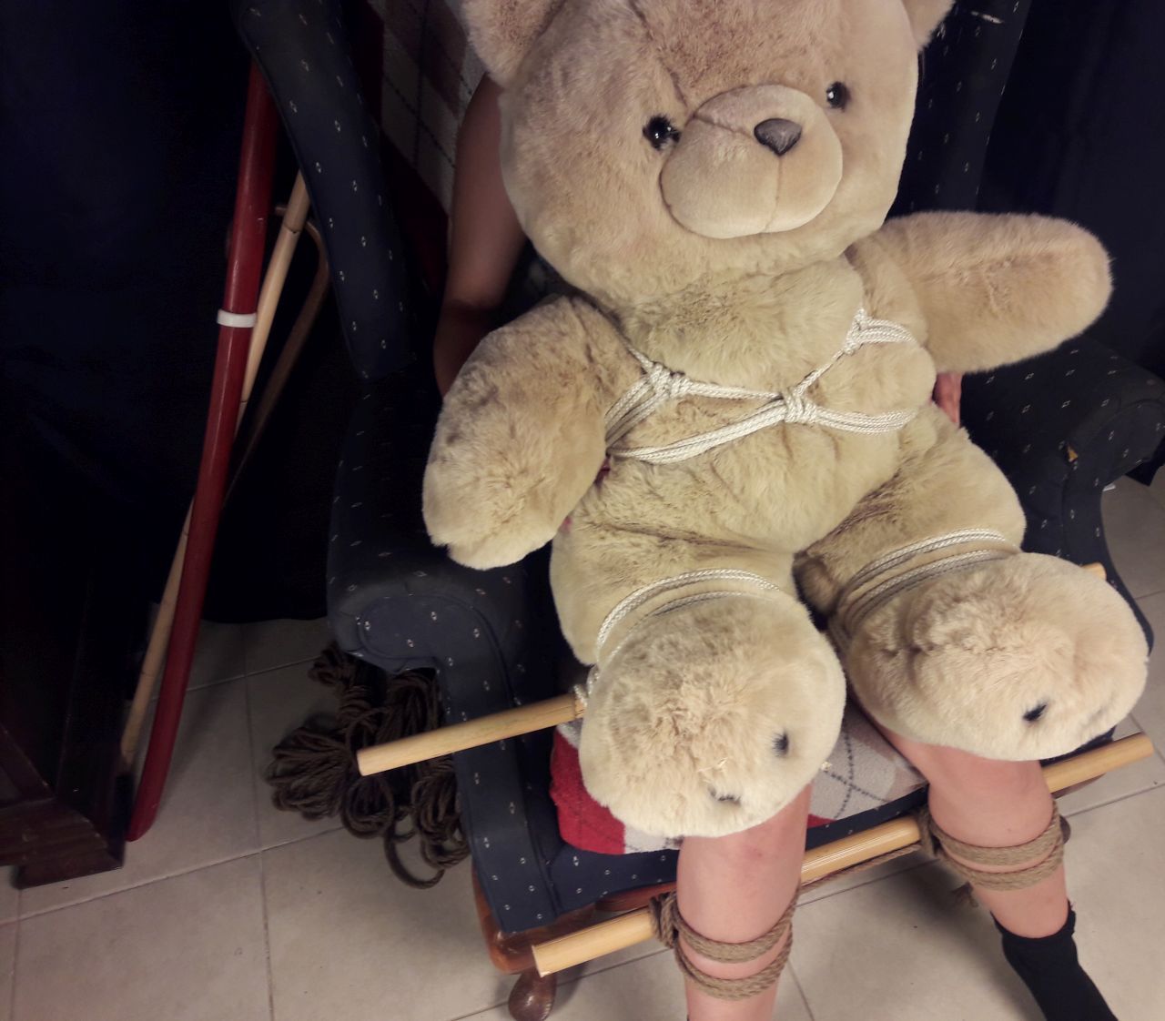patrick-shibari: Cane and bear shibari. My babygirl @imknotnaughty wanted matching