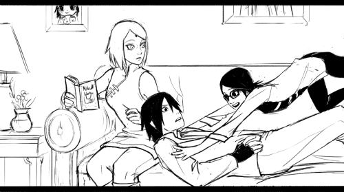 tenyai:  Uchiha Fam Bam (does the falcon count too? I think it does. It thinks it does.) Totally could have ended this 3 panels early and kept it normal. But I didn’t sorry :D And don’t ask why only one panel has gray tone I don’t know. 