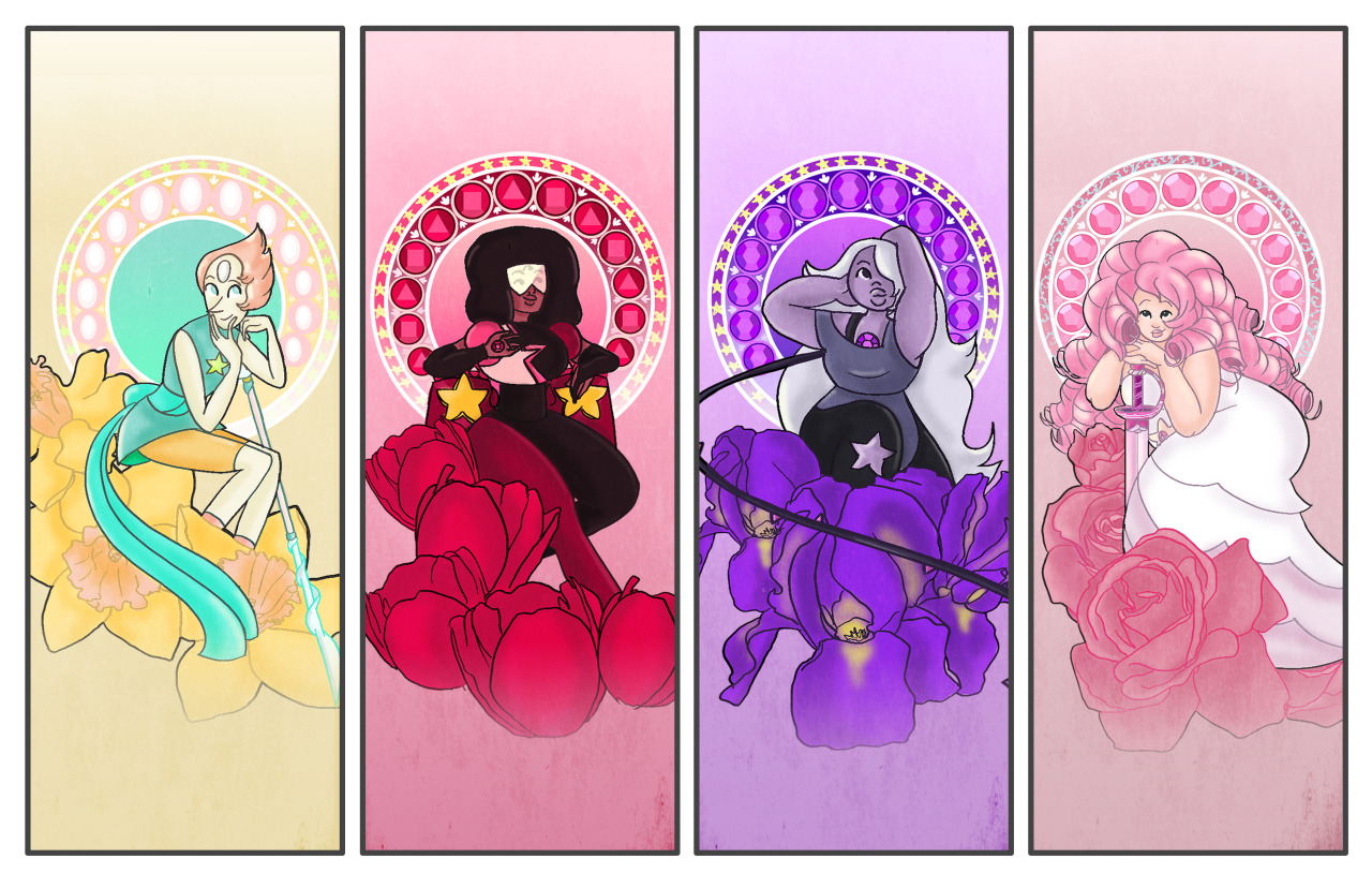 shelbywolf:  Had to do the crystal gems in the style of Mucha’s gemstone series.