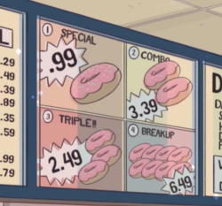 ebilflindas:breakup Why is 2 donuts more than two orders of 1 donut? Why is 3 donuts cheaper than 2 donuts and three orders of 1 donut??? Two orders 2 donuts is more expensive than one order of 8 donuts?That is not a very sound business practice, Big