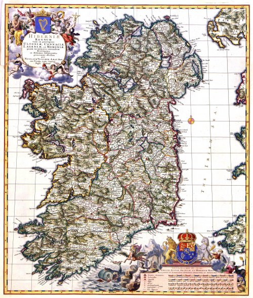 Map of Ireland published by Nicolaes Visscher II (1649-1702) about 1689. The map is dedicated to Wil