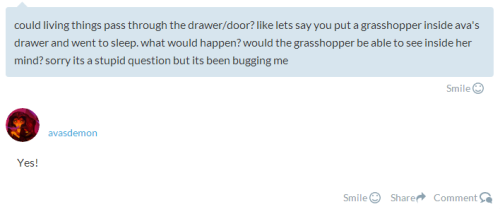 schniggles: wadanoxhara: So does this mean Ava could take the grasshopper out of her drawer in-dream