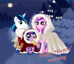 teenprincesscadance: Hope everypony is enjoying their Hearth’s Warming Eve. Sorry for being quiet lately, things are busy in royalty at this time of year. Or just with foalsitting this crazy filly. Who gave her a candle? Really?! Happy Hearth’s Warming