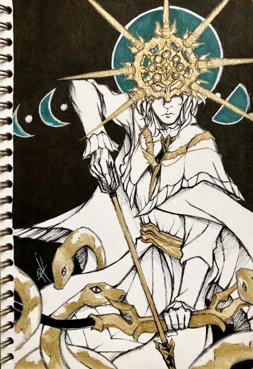 Inktober #1905 - “ Tear down the Sun; I’m not everyone.” Dark Sun Gwyndolin for the last of my Inkto