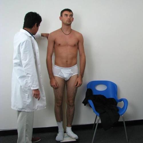 medicalkink101: flyguyil: Steve was not too pleased that the sports doctor made him strip to his und