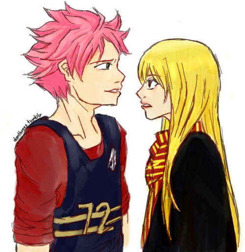 Hogwarts AU where baby Natsu is a beater and Lucy loves the library, so when he gets in the middle o