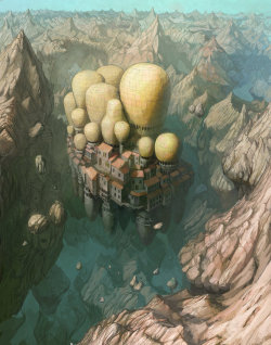 cinemagorgeous:  Strange houses and floating towns, by Japanese artist Takeshi Oga. 