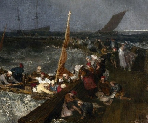 Click on the image to see the detail in a zoomable context. Detail from Calais Pier, J. M. W. Turner