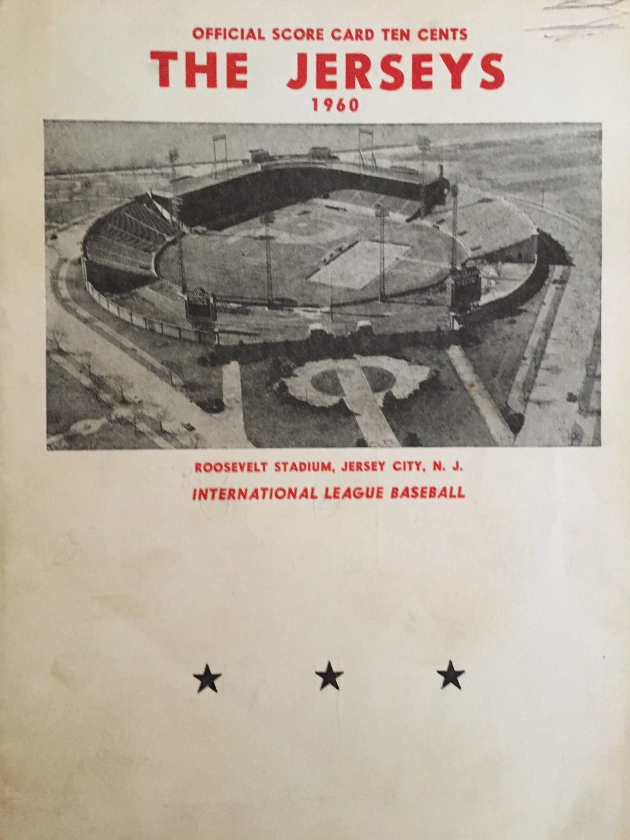 Cuba Béisbol — 1960 scorecard of the Jersey City Jerseys, which